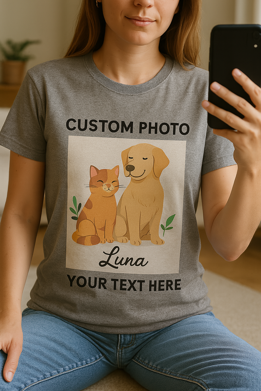 Custom Photo T-Shirt with Your Text β Personalized Gift for Family, Pets, or Friends