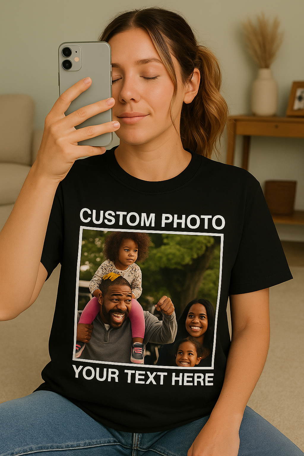 Custom Photo T-Shirt with Your Text β Personalized Gift for Family, Pets, or Friends