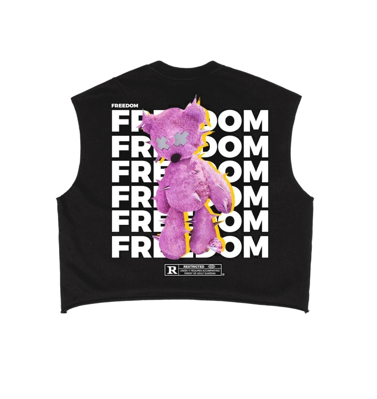 Freedom Streetwear Muscle Tee – Bold Graphic Teddy Bear & Cross Design