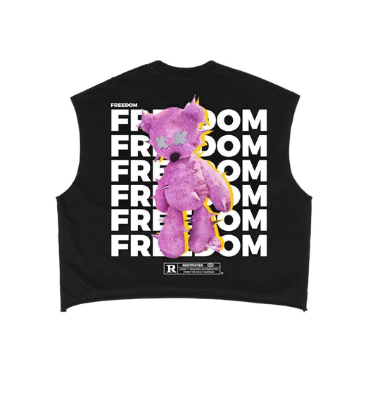 Freedom Streetwear Muscle Tee – Bold Graphic Teddy Bear & Cross Design